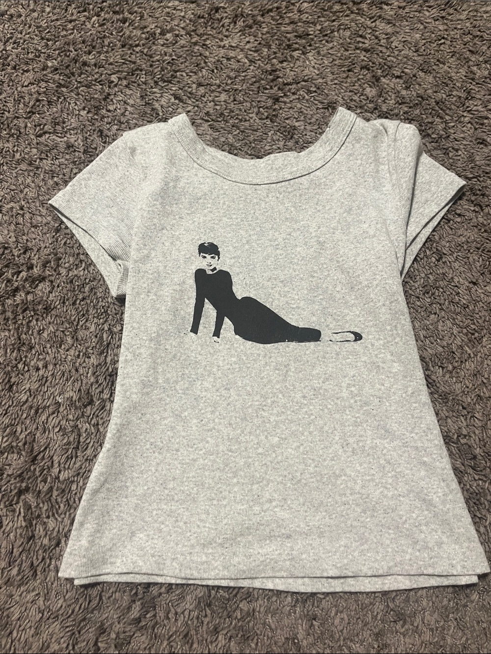 Brandy Melville Heather Gray Tee with Black Audrey Graphic